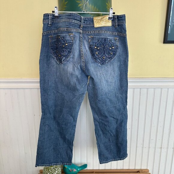 Dereon Womens Bootcut Embroidered Pocket Denim Jeans Size 13/14 Blue Beyonce - Picture 2 of 7